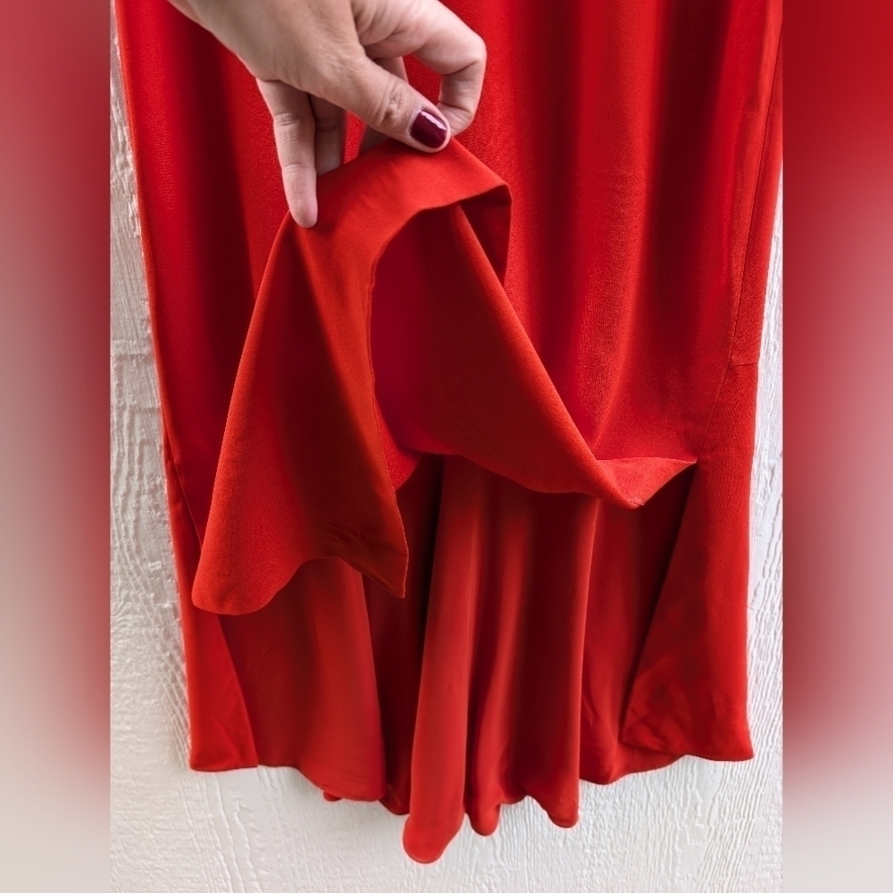 Akris Punto Red V-Neck Front Slit Midi Dress Holiday Party Women's Size 6 - Picture 4 of 10